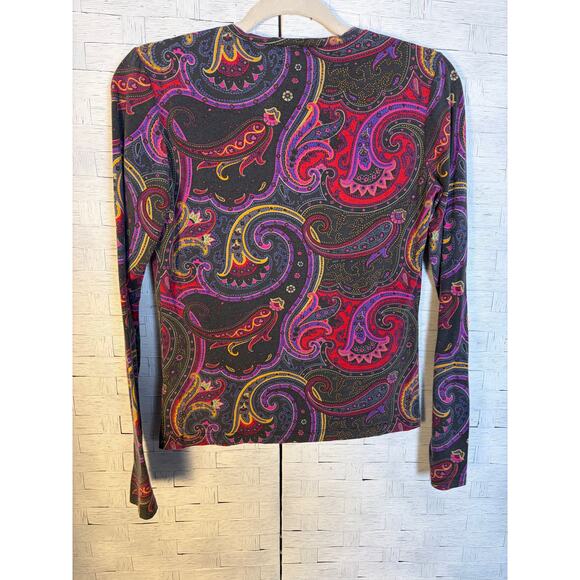 Lafayette 148 womens long sleeve T shirt Paisley cozycore feminine colorful soft - Picture 2 of 9
